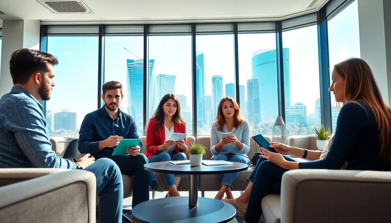 Showcase the team at a consumer PR agency Melbourne engaging in collaboration and brainstorming.