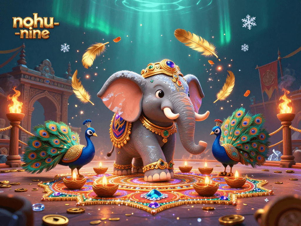Engage in thrilling gameplay with nohu-nine as the dynamic elephant and peacock create a vibrant casino atmosphere.