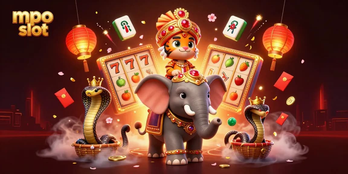 Experience mpo slot excitement with a lavish 3D scene filled with vibrant casino elements.