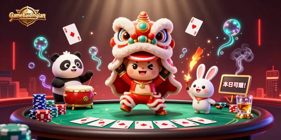 Engage in thrilling gameplay with gamebaidangian, featuring lively characters and vibrant casino elements.