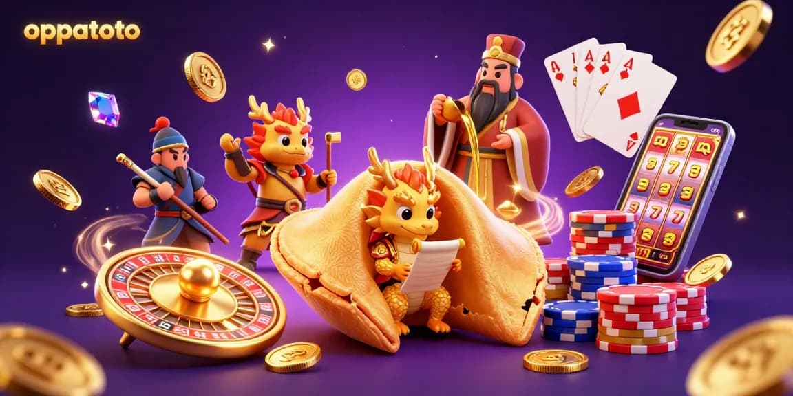 Experience the thrill of oppatoto with golden coins cascading and a wise dragon reading fortunes.