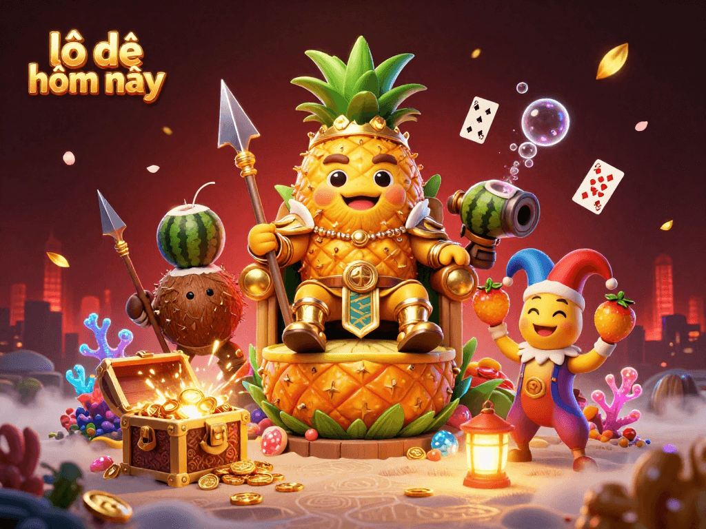 Engage with lô đề hôm nay through a vibrant 3D illustration depicting a playful casino scene rich in characters and dynamic elements.