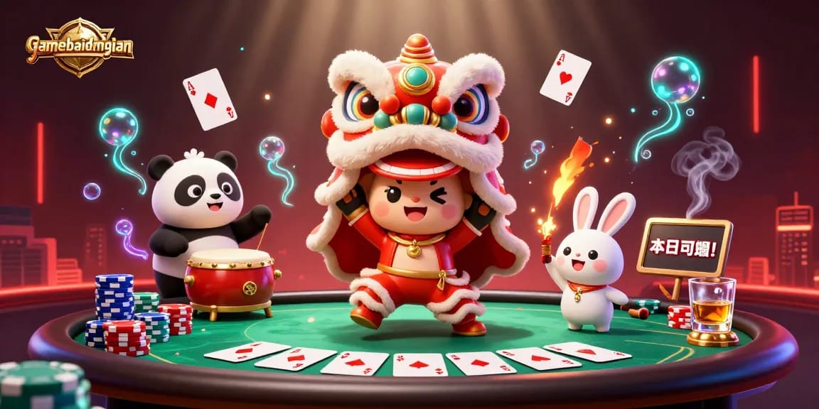 Engage in thrilling gameplay with gamebaidangian, featuring lively characters and vibrant casino elements.