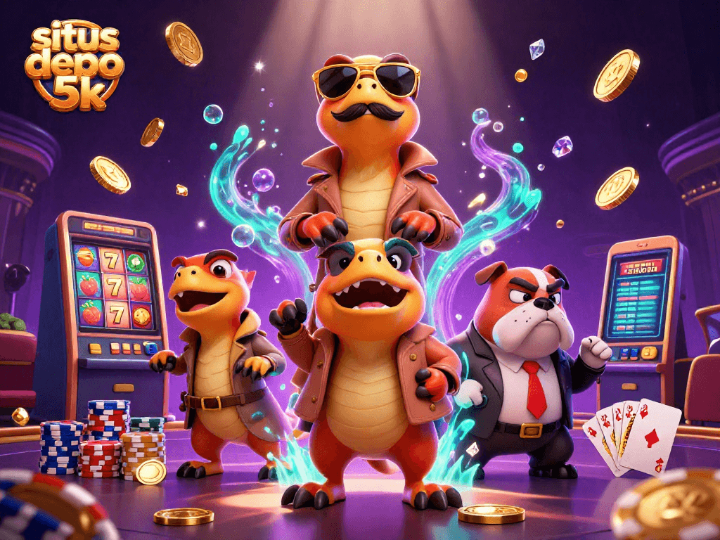 Experience situs depo 5k excitement with raptors and vibrant casino elements in action.