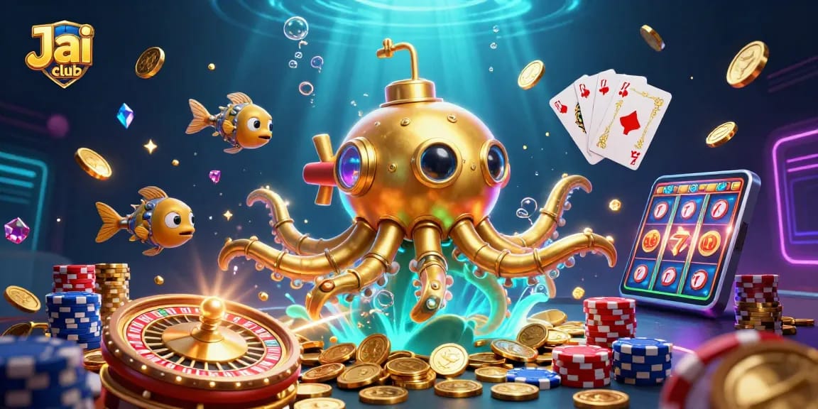 Engage in thrilling gameplay at Jai club with vibrant visuals of casino elements and your favorite games.