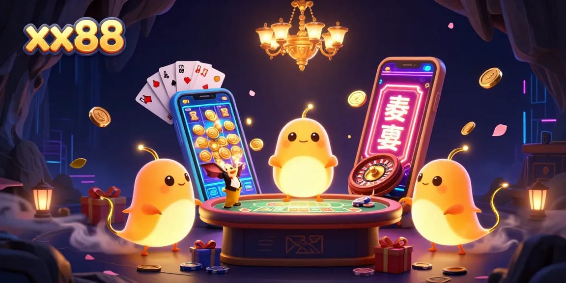 Experience the excitement at xx88's illuminated cave casino, with bioluminescent glowworms and vibrant game elements.