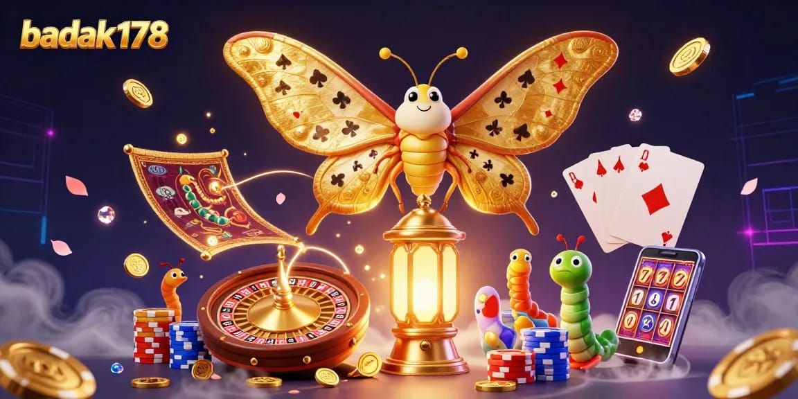 Experience excitement with badak178's vibrant 3D casino scene featuring atlas moths and gameplay elements.