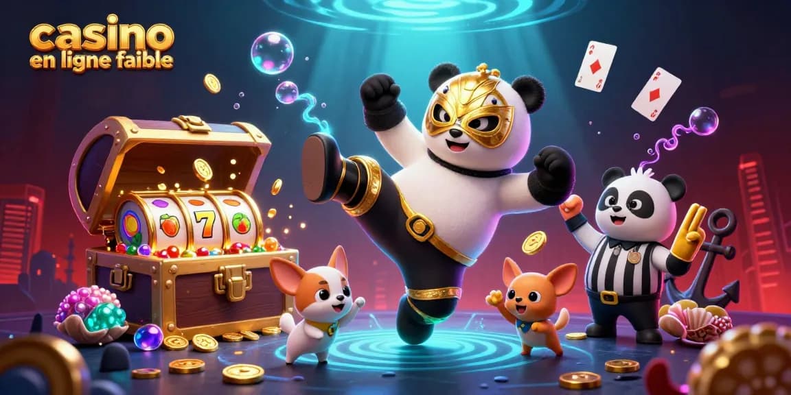 Illustration captivante d'un casino en ligne fiable avec un panda et un chihuahua dans un contexte dynamique.