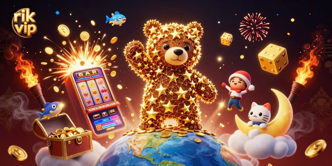 Experience the thrill of rik vip with vibrant 3D casino elements and captivating characters in this dynamic illustration.