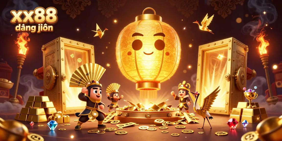Experience the thrill of gaming with xx88 đăng nhập, featuring a dynamic casino scene filled with treasures.