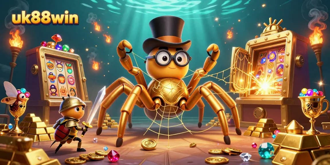 Engage with top-tier slots at uk88win featuring cartoon characters amid a rich casino scene.
