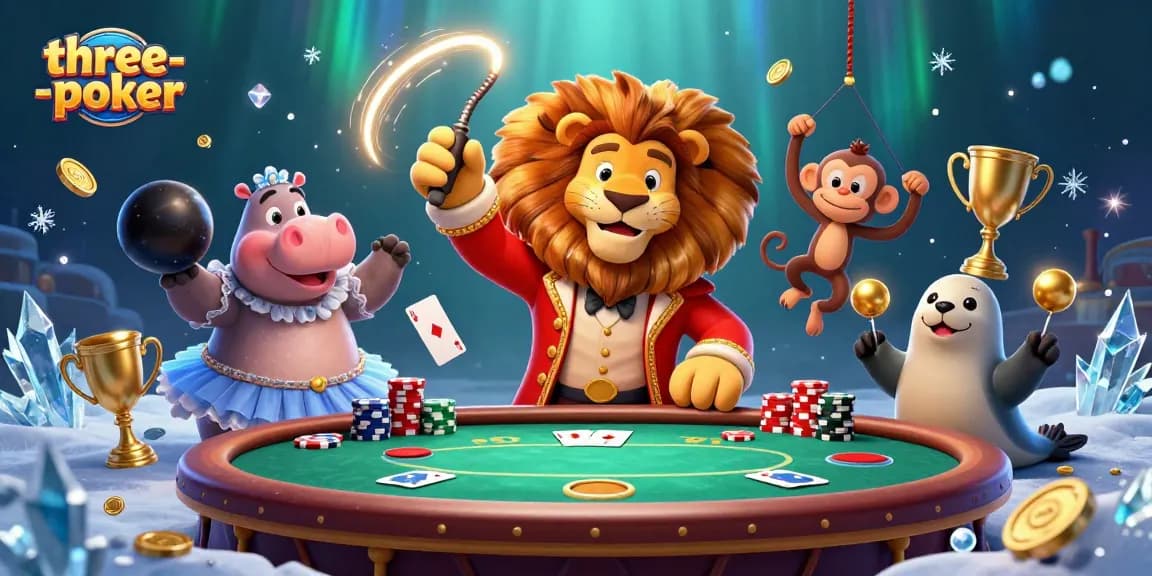Engage with three-card-poker action as characters play at a vibrant table.