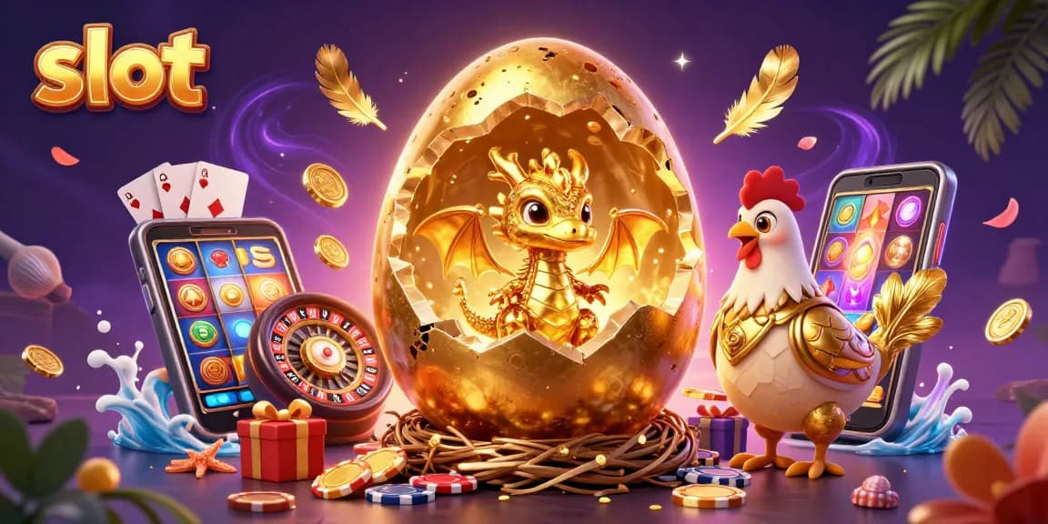 Slot gacor: Menampilkan naga emas dalam sarang chip poker dengan elemen slot di sekelilingnya.