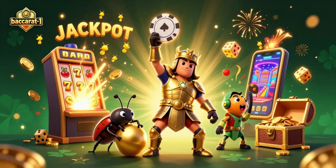Baccarat-1 players celebrate big wins under jackpot fireworks with vibrant casino elements.