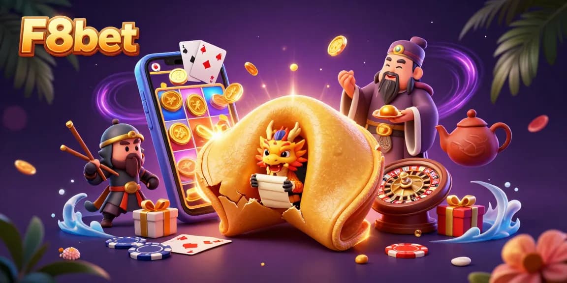 Join the excitement at F8bet with thrilling games, golden fortune cookie, and dynamic gaming elements.