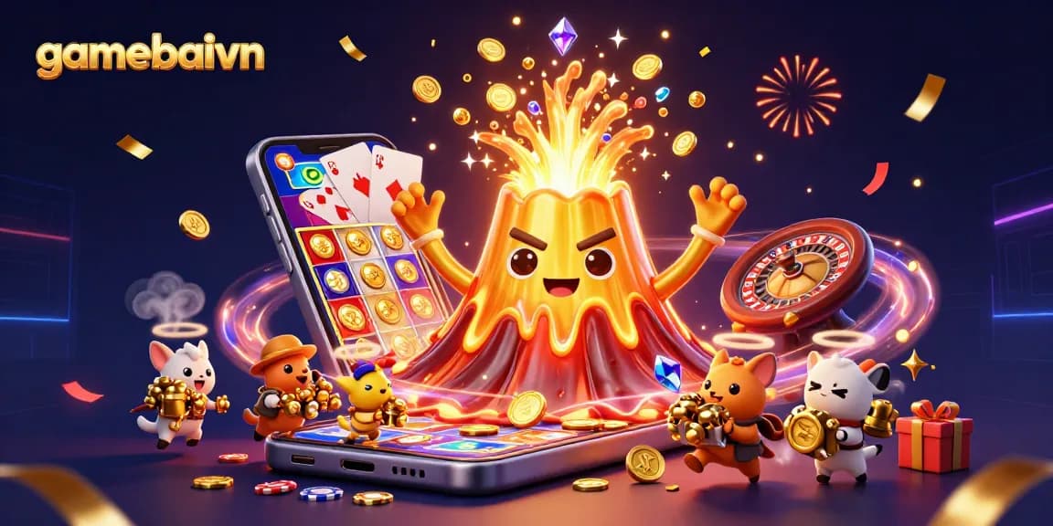 Join gamebaivn's exciting poker scene amidst erupting treasures and vibrant gameplay elements.