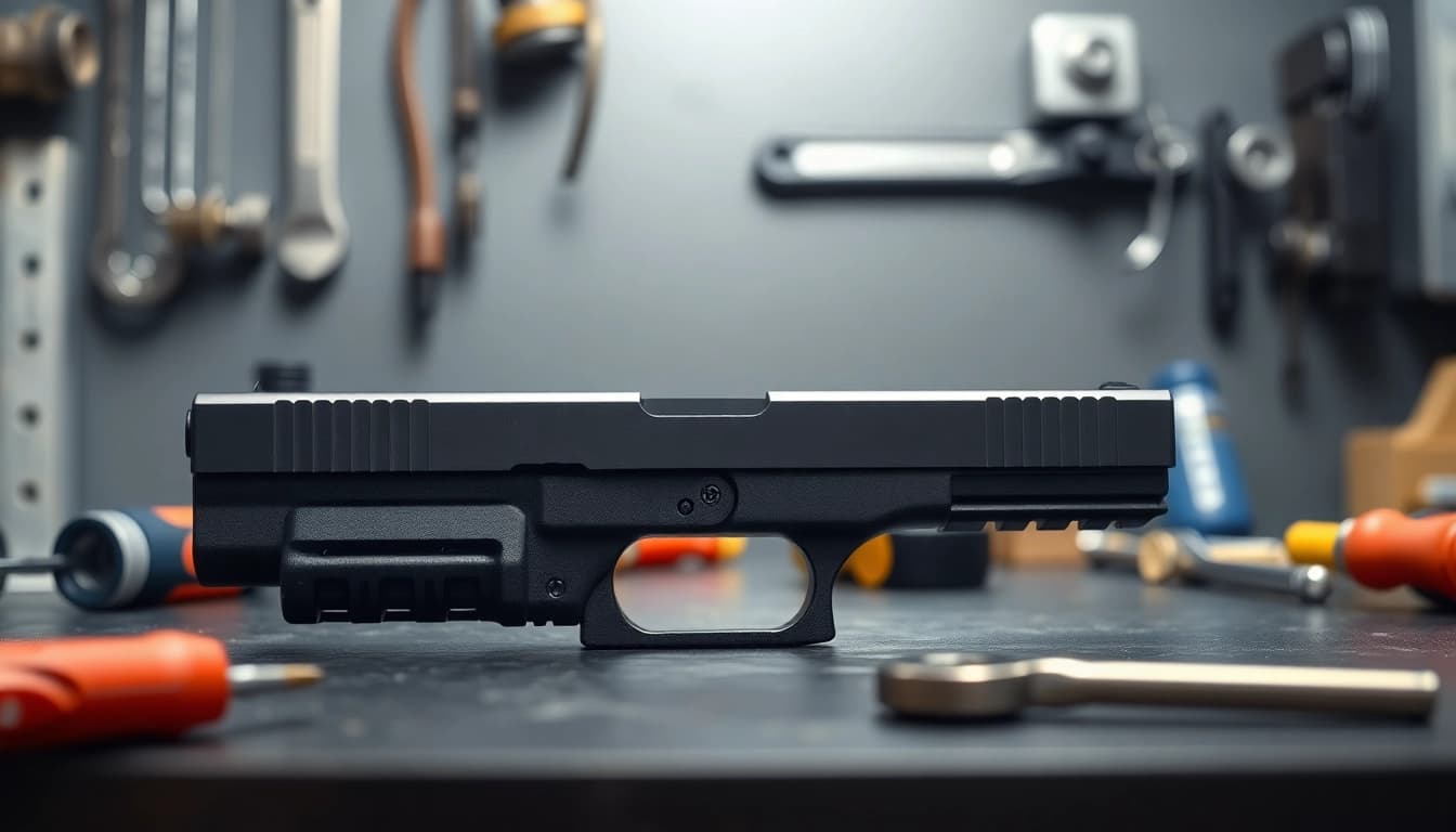 Showcase of Glock 19 Gen 3 OEM slide highlighting precision craftsmanship and metallic finish.