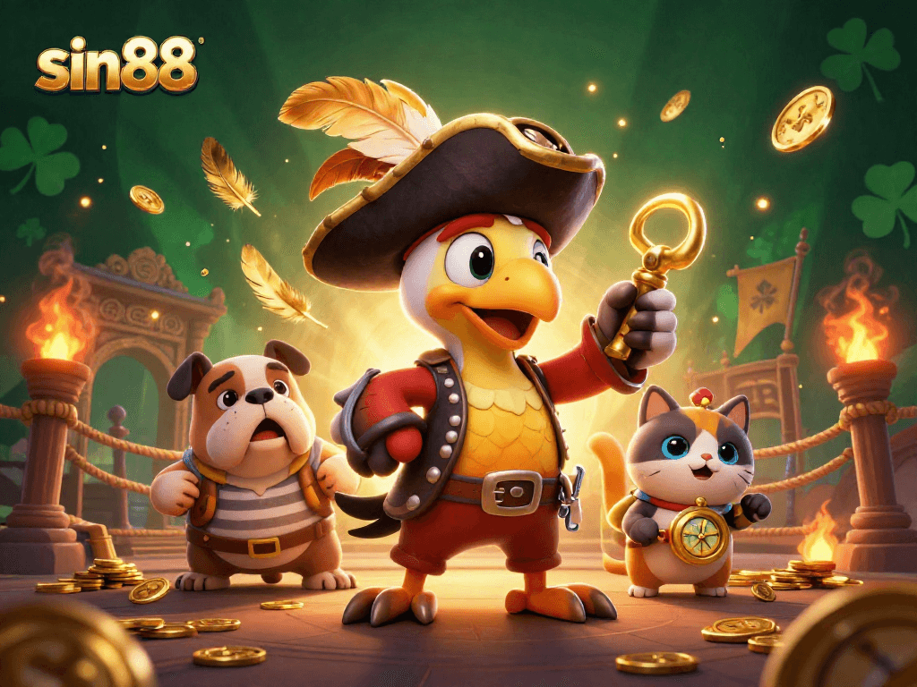 Experience exciting gaming at sin88 with a vibrant pirate-themed scene full of action and treasures.
