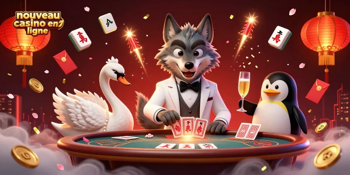 Participez au nouveau casino en ligne avec des jeux palpitants comme le baccarat, entouré de décorations vibrantes.