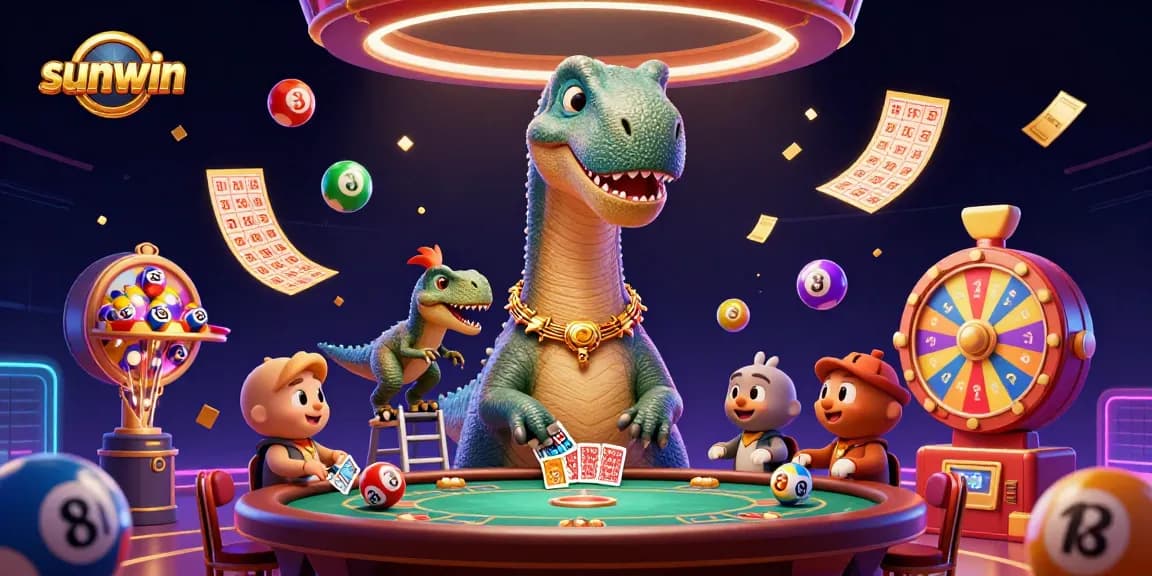 Experience vibrant wins at sunwin with a lively 3D casino scene filled with engaging game elements.