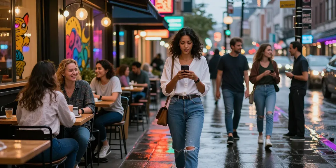 Gái gọi tận hưởng không khí sống động của đêm phố thị với đèn neon.