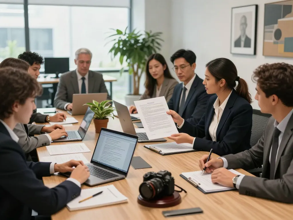 Lead Roedl team in a modern office discussing legal matters collaboratively.