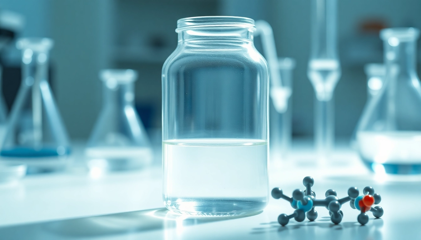 Showcasing dmso organic in a laboratory setting with clear glass container and equipment
