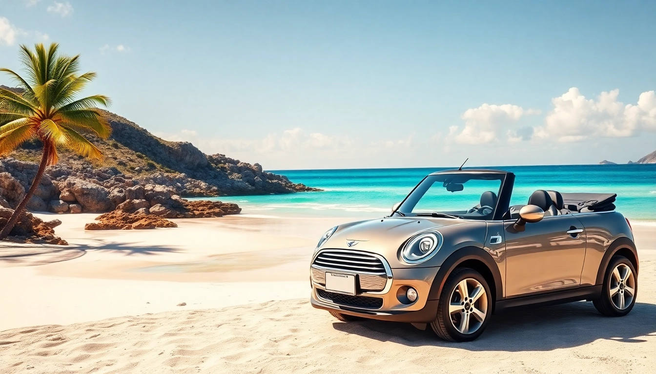Experience the beauty of a mini cooper convertible st barts parked against picturesque beaches.
