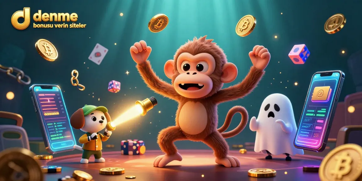 Engage with top deneme bonusu veren siteler featuring a playful poltergeist monkey juggling golden coins and cards.