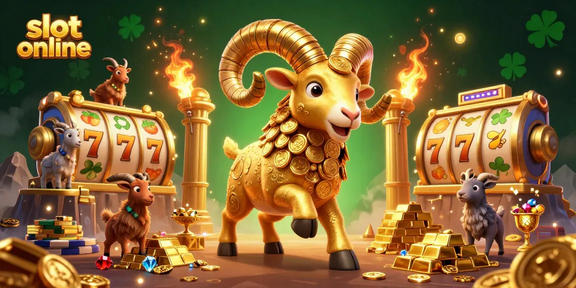 Experience thrilling slot online action with a golden ram charging toward jackpots amidst treasure.