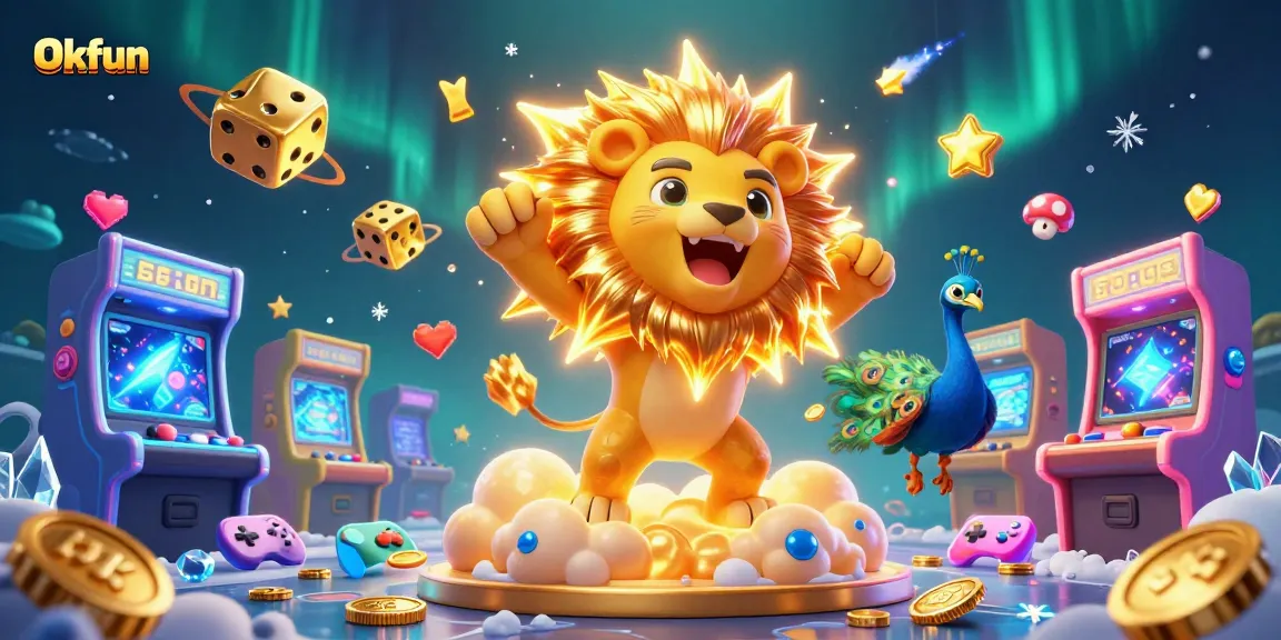 Win big with Okfun's exciting 3D casino universe, showcasing vibrant games and dynamic characters.