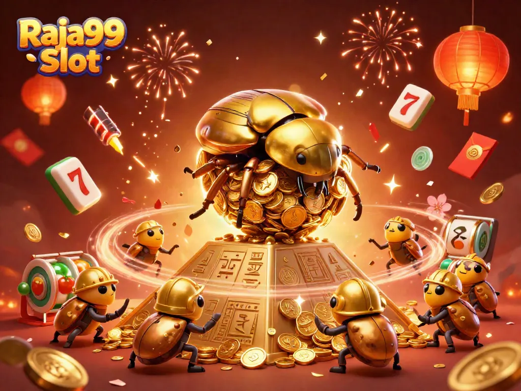 Permainan menegangkan di Raja99 Slot dengan simbol keberuntungan dan karakter lucu
