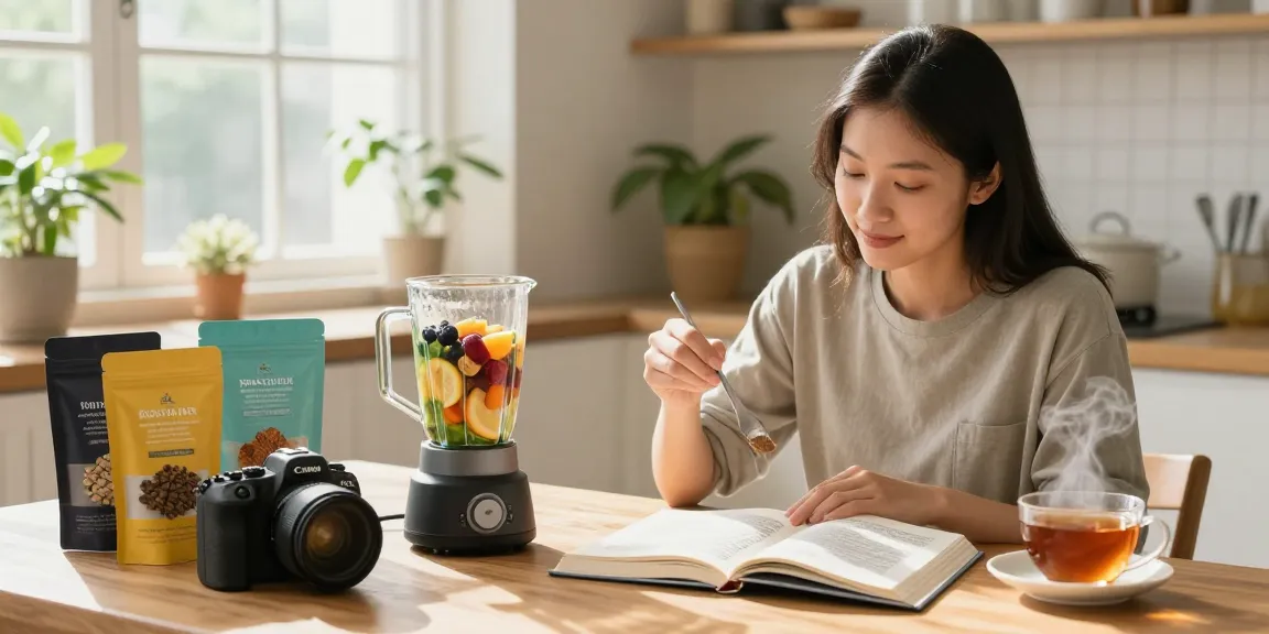Mixing kratom powder into a smoothie at a tranquil home kitchen table
