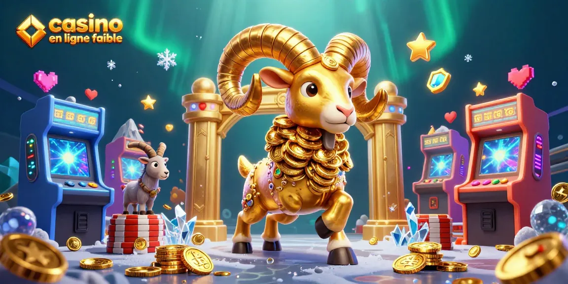 Découvrez un environnement de jeu dynamique avec un bélier doré, des éléments de casino, et un logo 'casino en ligne fiable'
