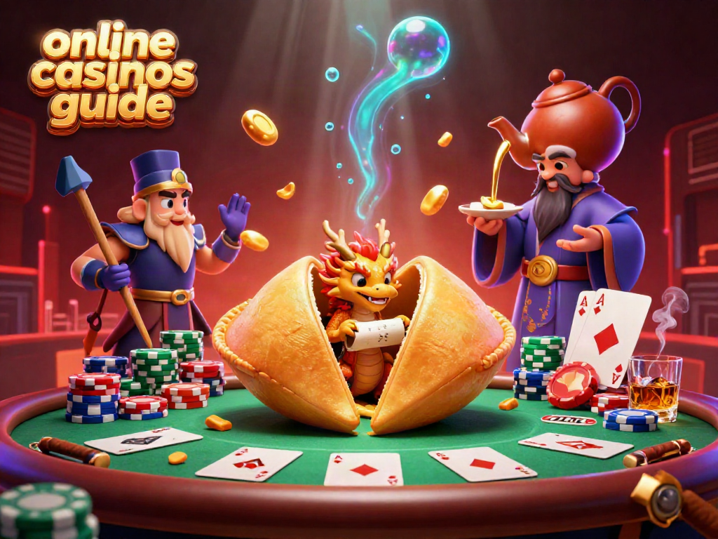 Engage with the online casinos guide featuring a vibrant 3D dragon character amidst casino elements.