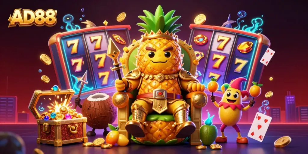Engage with the thrilling AD88 casino scene showcasing vibrant characters and exciting game elements.