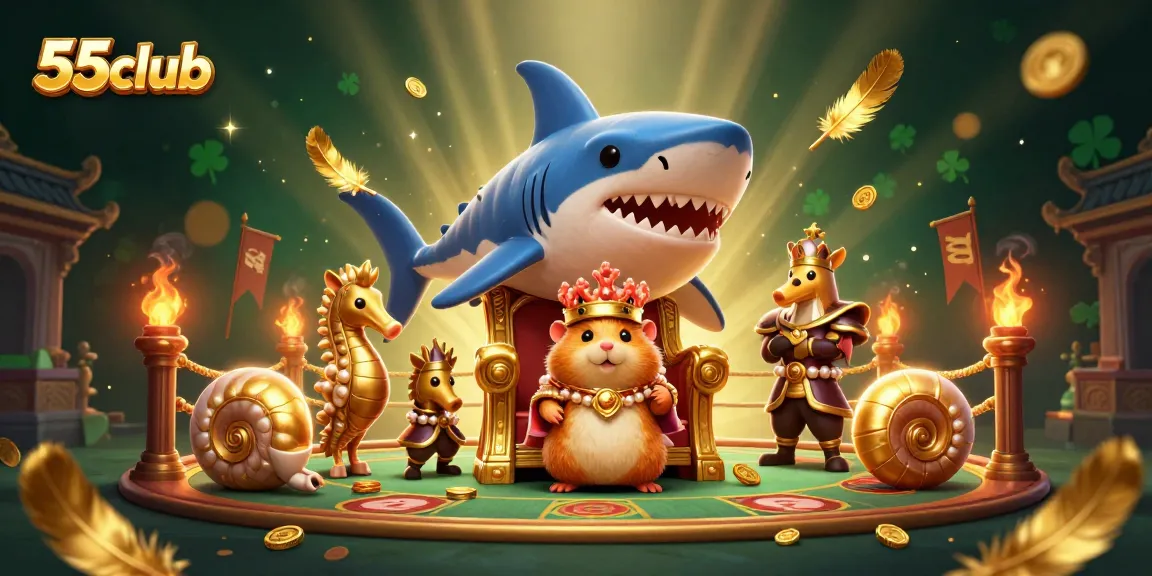 Engage in thrilling bets at 55club featuring a golden hamster king among casino treasures.