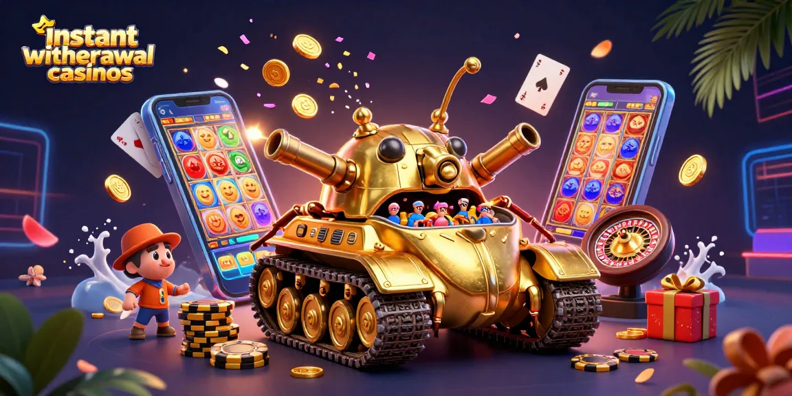 Engage in instant withdrawal casinos with a vibrant 3D scene showcasing dynamic game elements.