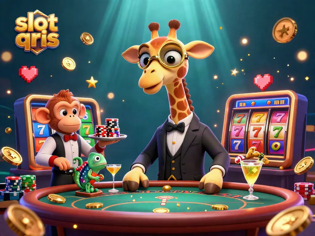 Experience thrilling entertainment with slot qris surrounded by vibrant casino elements and playful characters.
