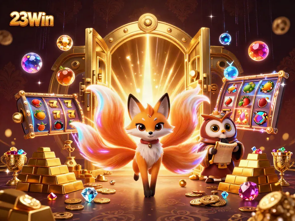 Experience the exciting world of 23Win with vibrant slot reels, mystical characters, and thrilling treasures!