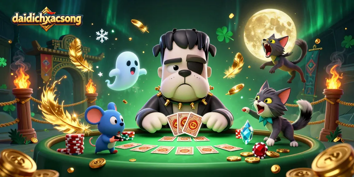 Engage in thrilling bets with daidichxacsong as a Frankenstein bulldog monster deals cards at a spooky casino table.
