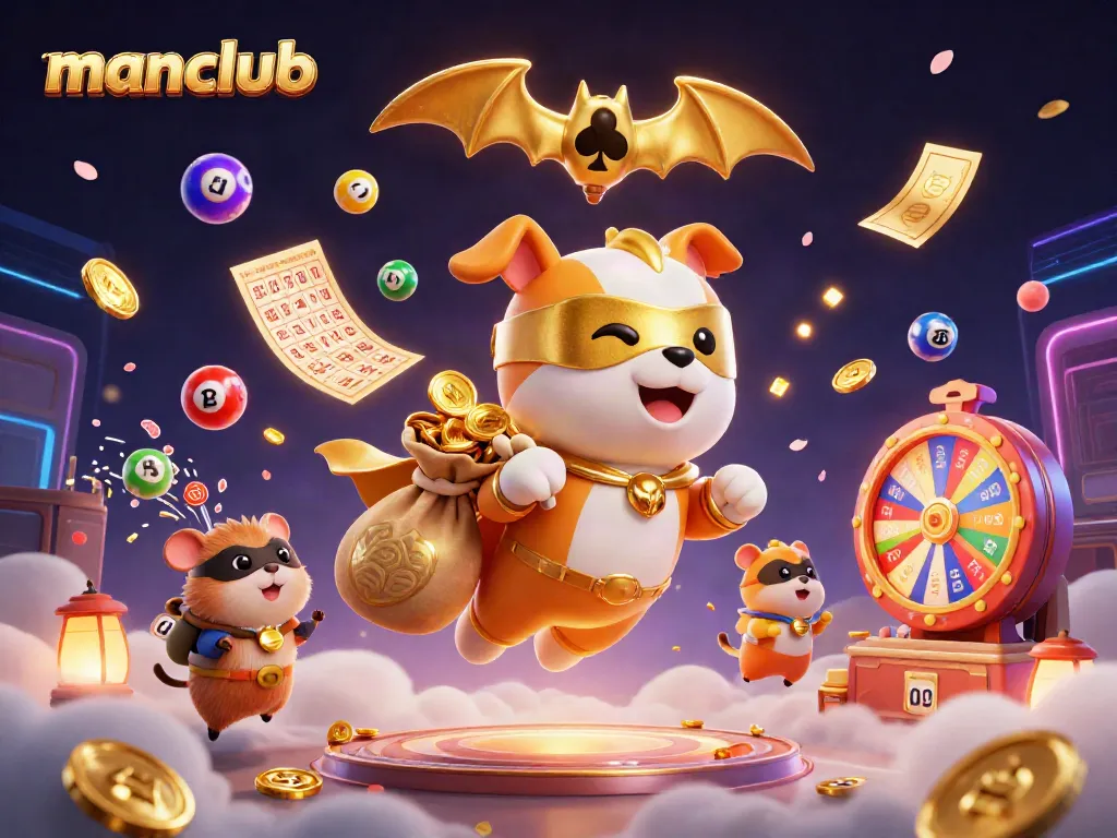 Experience the thrilling excitement at Manclub with vibrant lottery elements and cartoon superheroes.