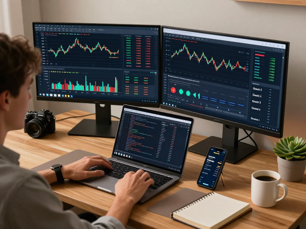 MetaTrader 5 官网专业交易环境，展示数字货币图表、自动交易策略和安全数字钱包，体现投资和交易的技术优势。