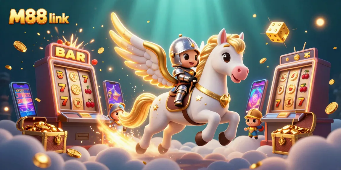 Engage with jackpot wins at M88 link featuring a celestial horse and dynamic casino elements.