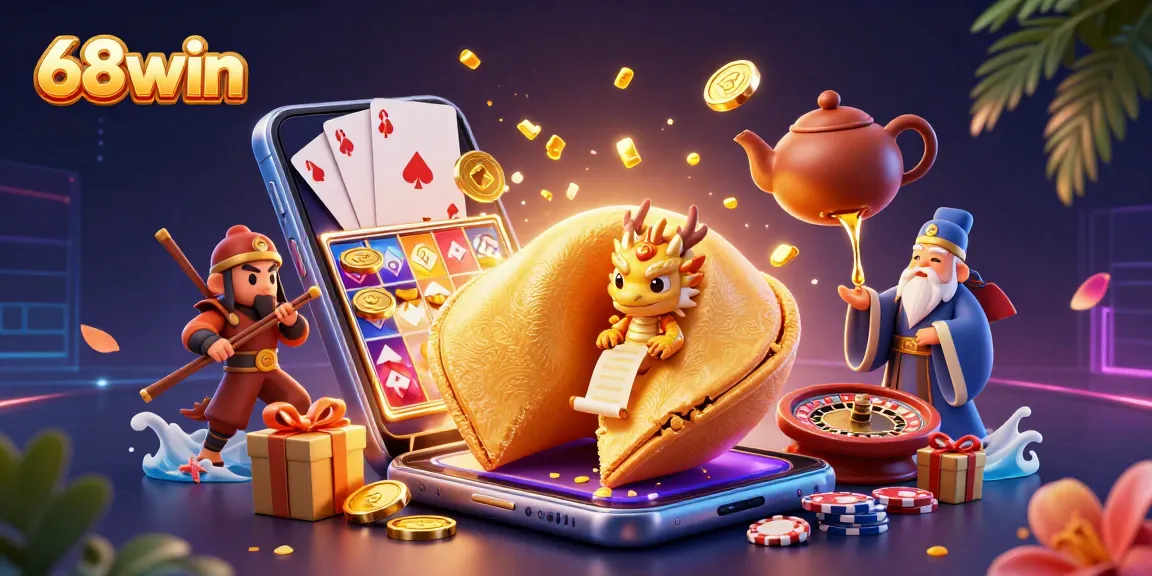 Experience the thrill of 68win with a vibrant 3D illustration showcasing engaging gaming elements and fortune.