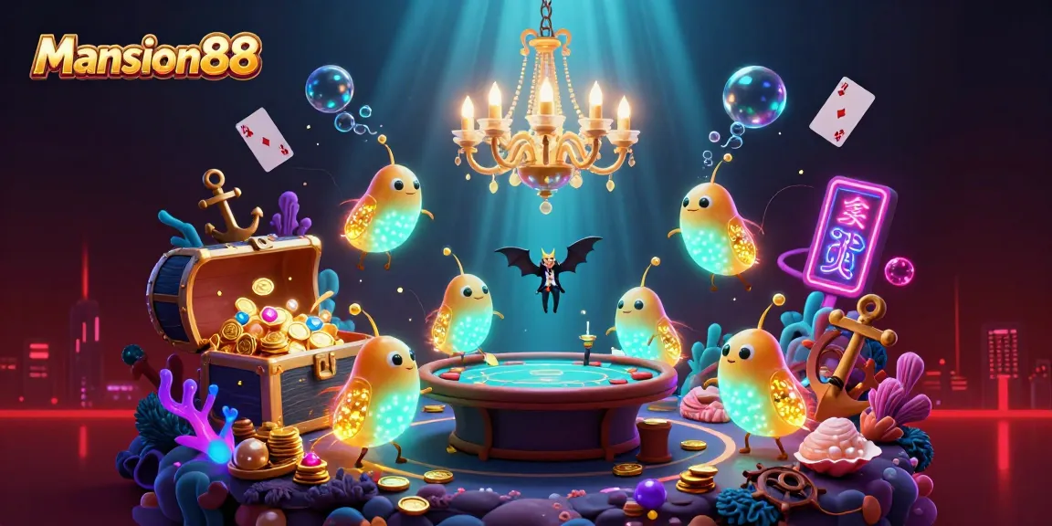 Mansion88 glowworms illuminate a lively casino scene with vivid details and vibrant colors.