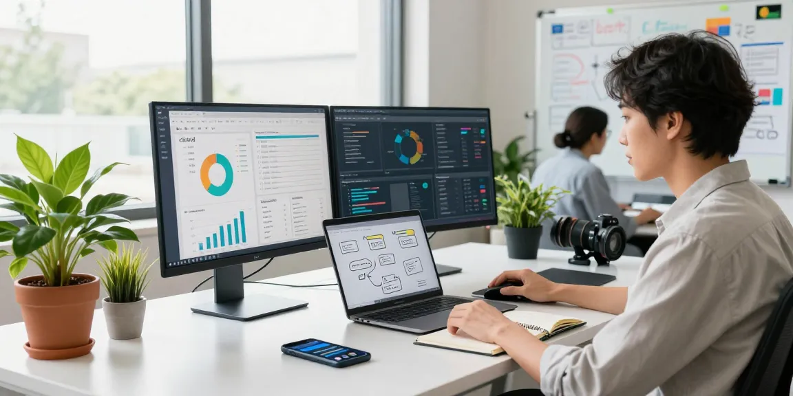 Marketing professional analyzing cika4d performance metrics in a modern workspace