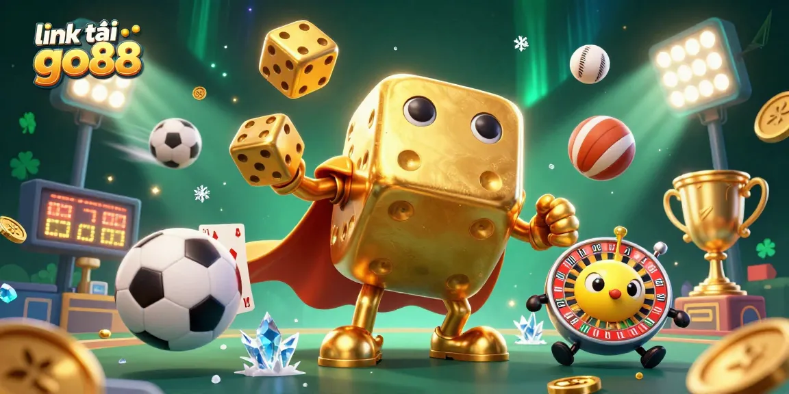 Launch your experience with link tải go88 as golden dice and sports elements animate in a vibrant 3D casino.