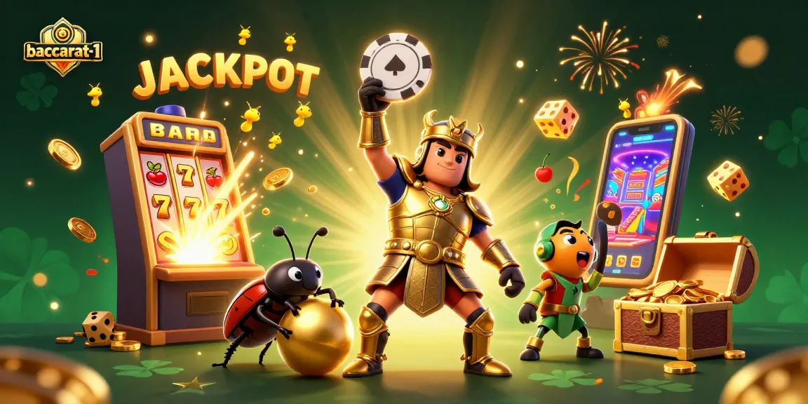 Baccarat-1 players celebrate big wins under jackpot fireworks with vibrant casino elements.