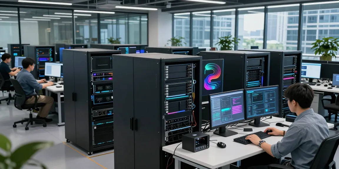 Engineers working with AI inference technology in a modern data center.